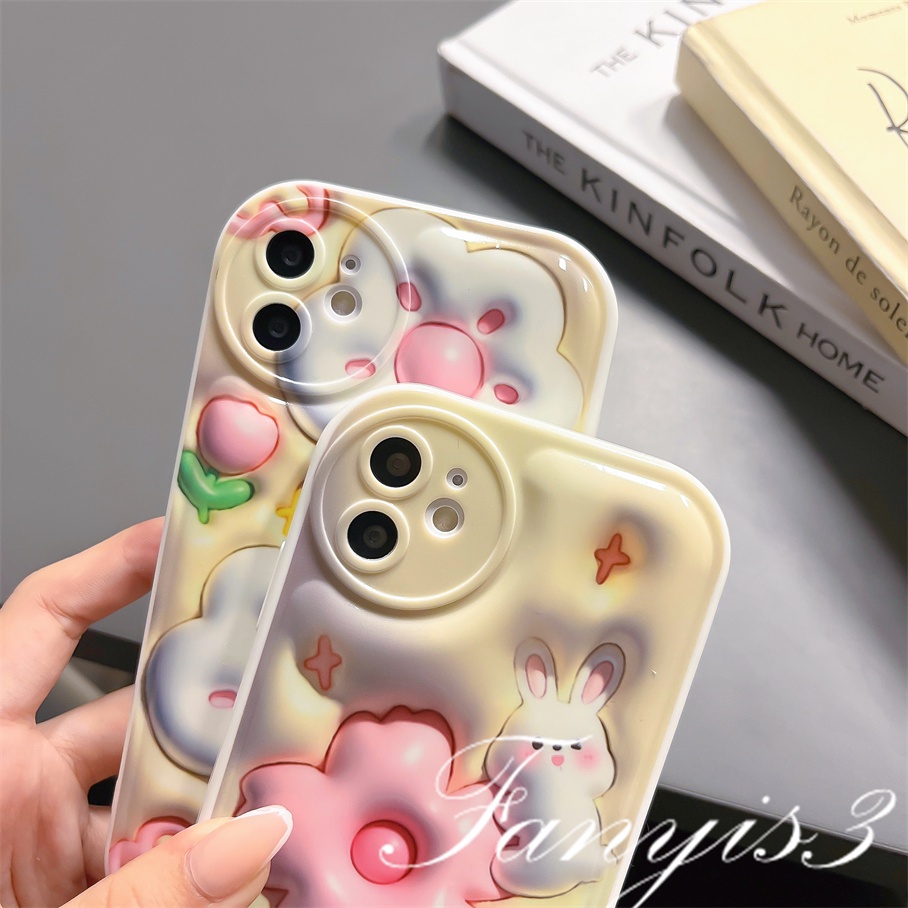 OPPO A78 A17 A17k A77 A77s A57 A76 A96 A16 A16s A16k A15 A15s A54 A74 A55 A95 A94 A93 A53 A33 A32 A5 A9 2020 A3s A5s Reno 7Z 7 6Pro 5 F11 F9Pro Flower Rabbit 3D Vision Phone Case TPU Soft Sarung