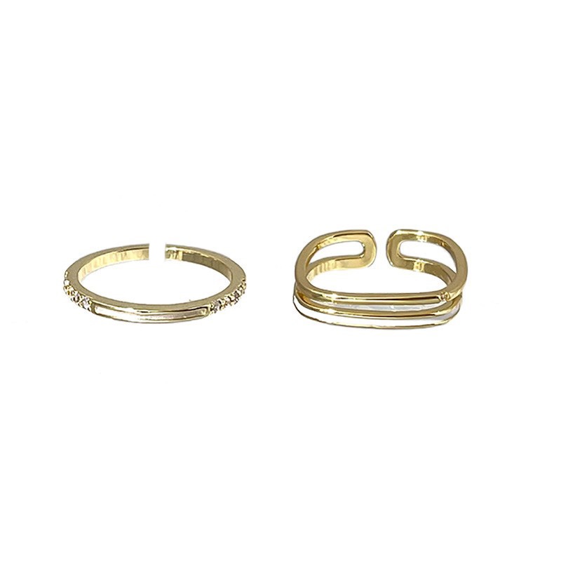 2pcs Set Cincin Emas Elegan Untuk Wanita Vintage Finger Ring Perhiasan Aksesoris