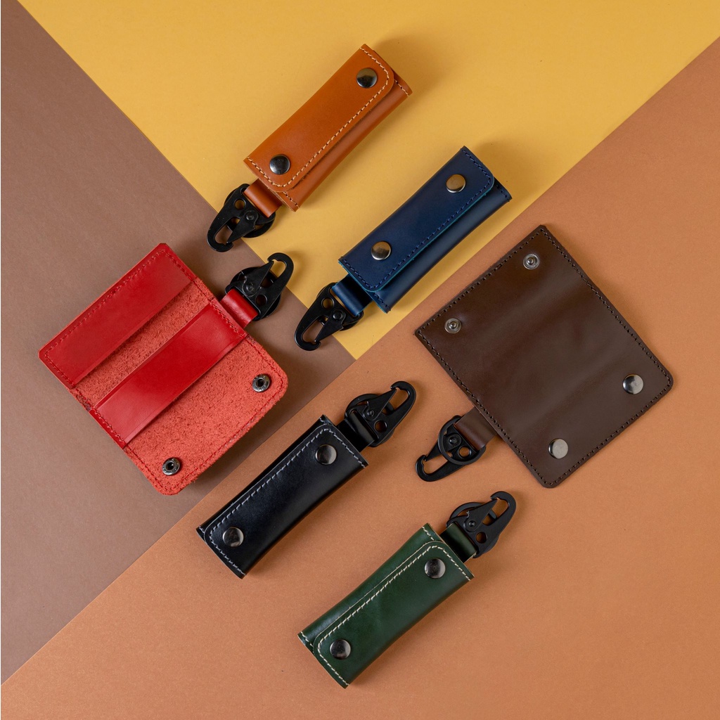 Dompet STNK Kulit Slim Gantungan Kunci Mobil Motor Carabiner Model Kancing