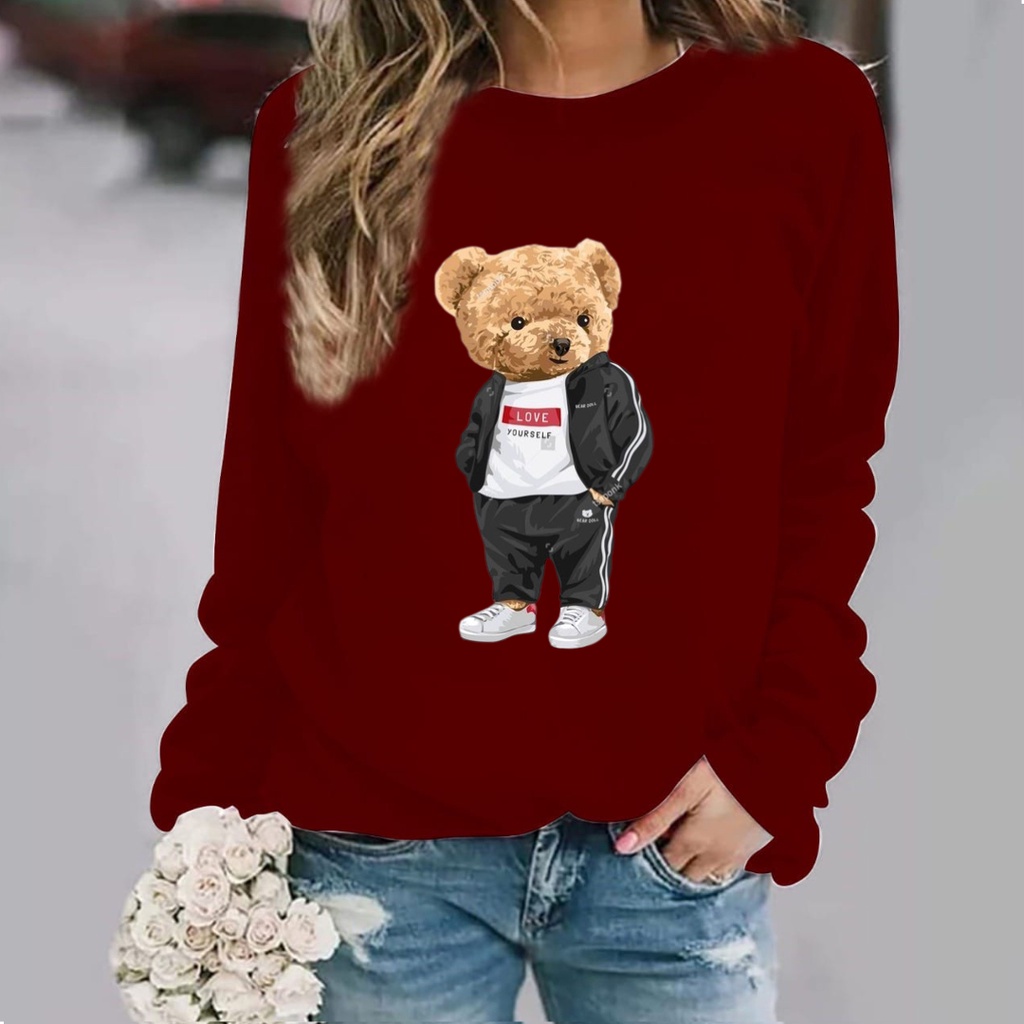 Baju lengan panjang wanita TEDDY BEAR LOVE YOURSELF / kaos distro keren trend dan kekinian / kaos terlaris