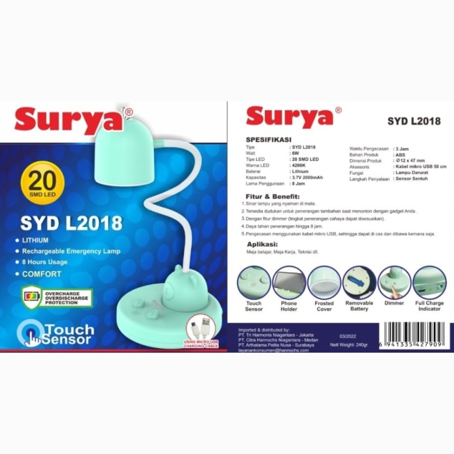 SURYA Lampu MEJA / BACA / Belajar SYD L 2019 / L 2018 - Sensor sentuh