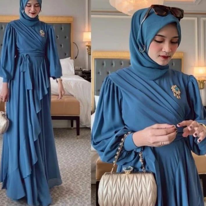 Paling Laku Meyhira Dress / Gamis Ceruty Babydoll Full Puring Tearu / Pakaian Fashion Wanita Muslima