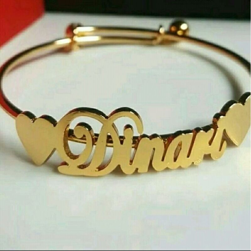 Gelang pria / gelang wanita / gelang nama / gelang titanium lapis emas