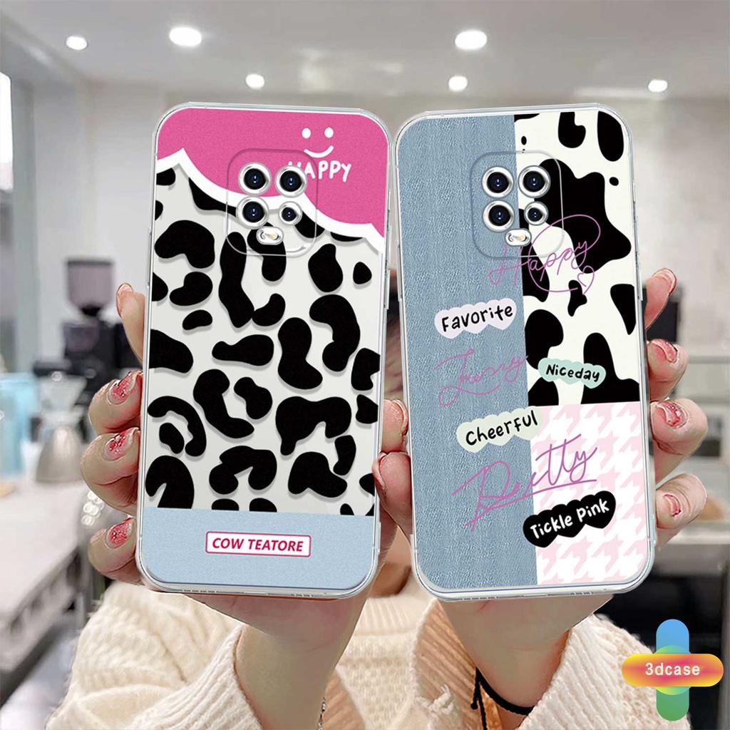 Xiaomi Redmi Note 9 8 10 10S 9 10 PRO MAX 11 9S POCO C3 C31 X3 NFC X3 PRO  9C NFC 9A 9i 9T 9AT 9ACTIV 9 PRO Power 10X POCO M2 PRO 10 Prime Kartun Couple Denim Patch Happy Leopard Print Lembut Bergelombang Casing Edge