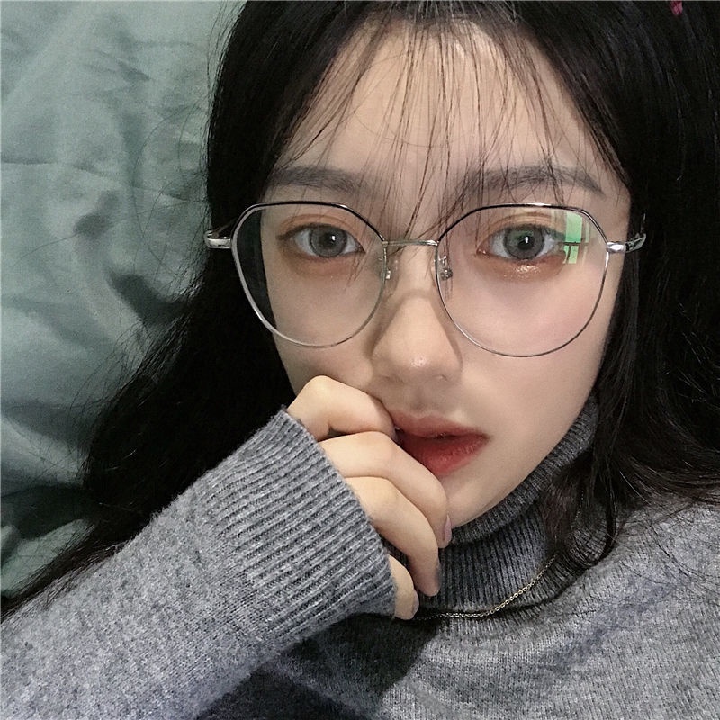 (YUZHU) Kacamata Hitam Warna Permen Bingkai Bulat Logam Fashion Korea INS Gaya Anti Blue Light Eyeglasses Untuk Wanita