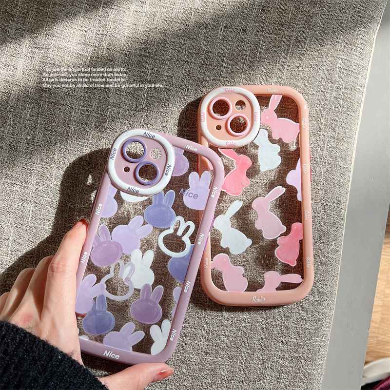 Pink &amp; Ungu Full Bunny Soft Case HP iP iPhone 11 12 13 14 Pro Max Baru Puff Casing Apple