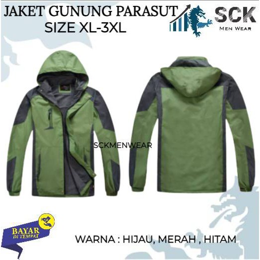 Jaket Pria Parasut Halus JWolf Bulu Topi Lepas Pasang  / Pakaian Gunung Outdoor - sckmenwear GROSIR