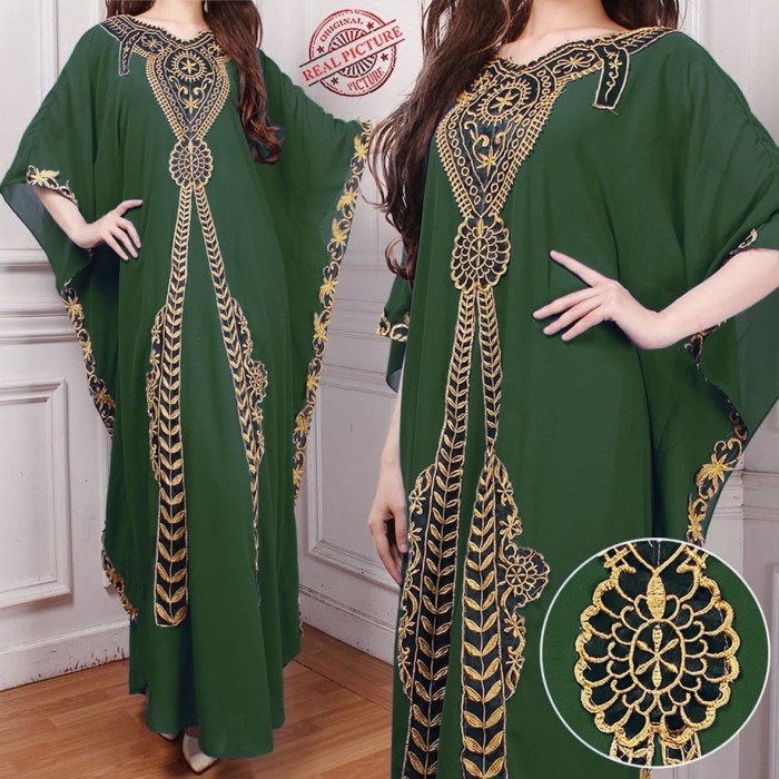 pStore88 - Kaftan aisah hijau botol baju muslim pesta mewah jumbo murah ait ktf 5666