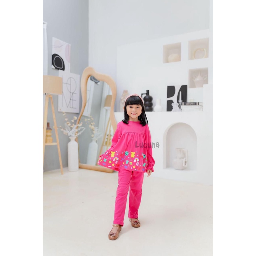 Setelan Anak Tunik Rania Lucuna Original Lengan Panjang Super Premium Baju Muslim Perempuan