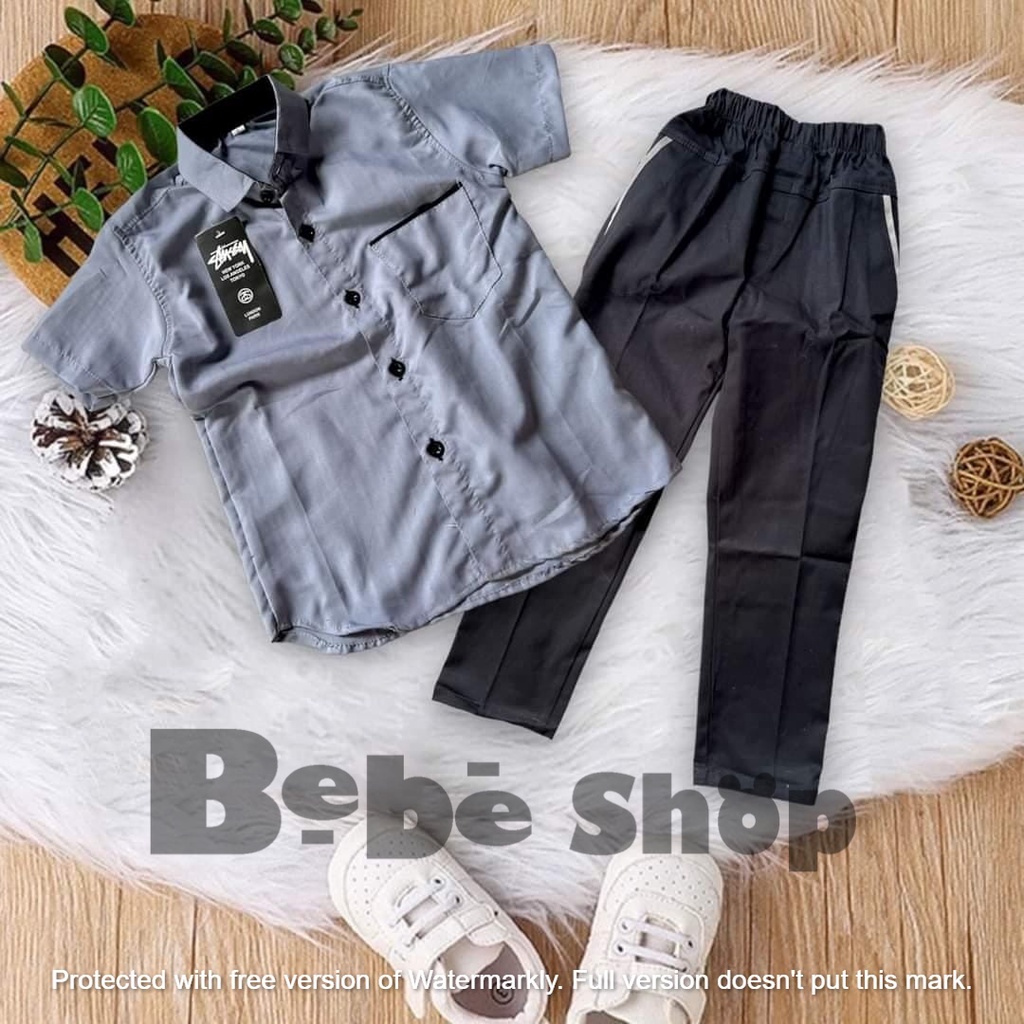 Setelan kemeja polos dan celana cinos usia 1 sampai 12 tahun// baju lebaran/kemeja polos