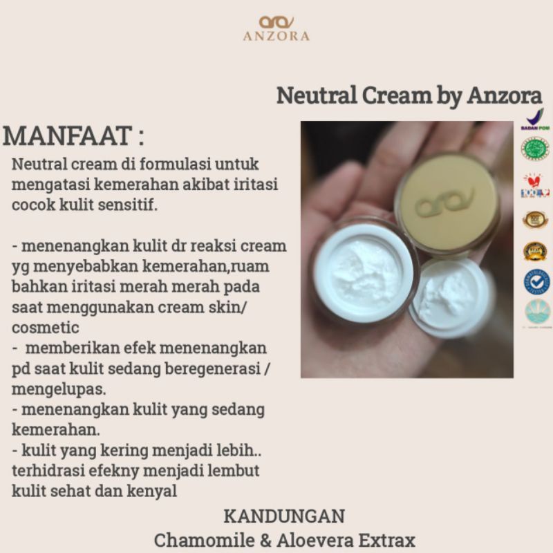 anzora neutral cream - anzora netral cream - anzora cream neutral - anzora cream netral - anzora skincare - anzora original - cream anti iritasi - cream iritasi - cooling gel cream - cream untuk menetralkan