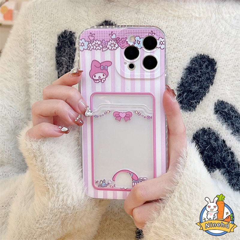 IPHONE Shockproof Card Holder Case Kompatibel Untuk Iphone14 13 12 11 Pro Max X Xr Xs Max Iphone8 7 6 6s Plus SE 2020 Kartun Curomi Tas Kartu Bening Casing Ponsel Anti-Jatuh Cover Pelindung