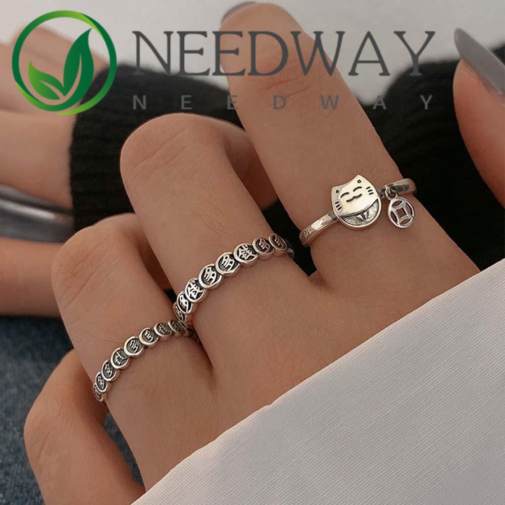 Needway  Cincin Terbuka Temperamen Wanita Korea Geometris Transfer Ring