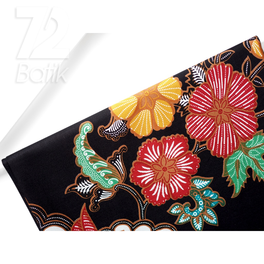 KAIN BATIK KATUN Premium Motif Burung Kembar Warna Biru Hitam 723169 Cap 72 Jarik Jarit Samping Kebat Panjang Batik Katun Modern Premium Bahan Seragam Batik Pernikahan Kantor Keluarga Murah Kamen Jadi Batik Bali Lembaran