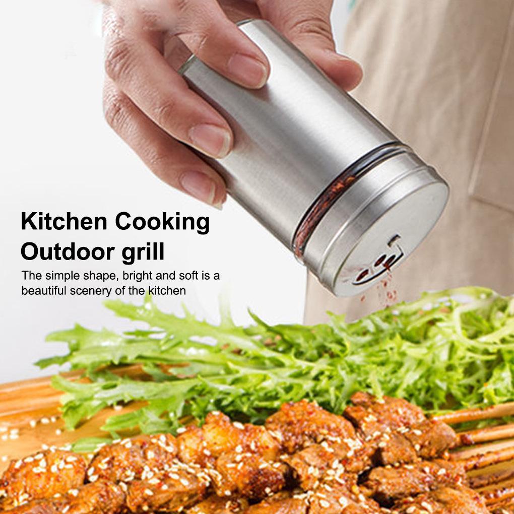 Spice Shaker Stainless Steel Merica Garam Toples Putar Tutup Botol Wadah Bubuk Bumbu Dapat Dicuci Reusable Gadget