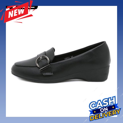 Sepatu Pantofel Wanita Kulit Asli Original Kerja Sekolah Formal Warna Hitam Fantofel Slip On Tanpa T