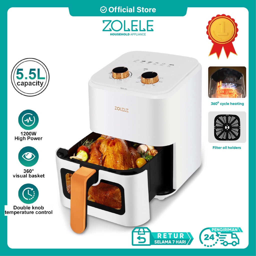 Jual ZOLELE Air Fryer Low Watt 5.5 L Mesin Elektrik Penggorengan Tanpa