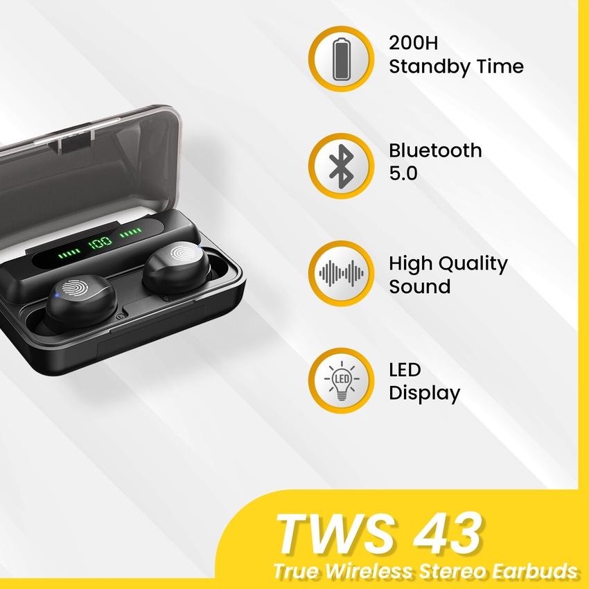 ♜ REMAX TWS-43 BLUETOOTH EARBUDS TRUE STEREO AND 1200MaH POWER BANK WITH DIGITAL DISPLAY ✴