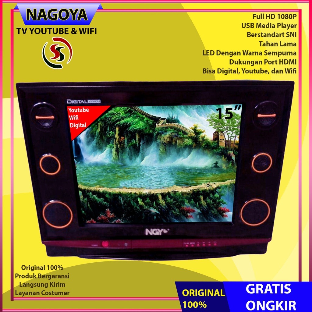 TV DIGITAL YOUTUBE DAN WIFI CRT 15 INCH SIARAN DIGITAL SF-1588 NAGOYA GARANSI RESMI