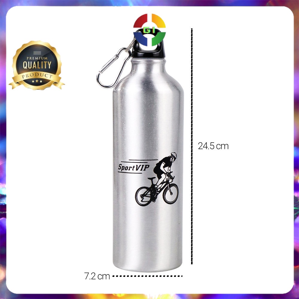 Botol Minum Olahraga Aluminium 750ml Dengan Karabiner Silver