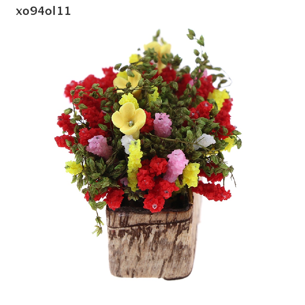 Xo 1per12rumah Boneka Miniatur multicolor Bunga bush Dengan pot OL