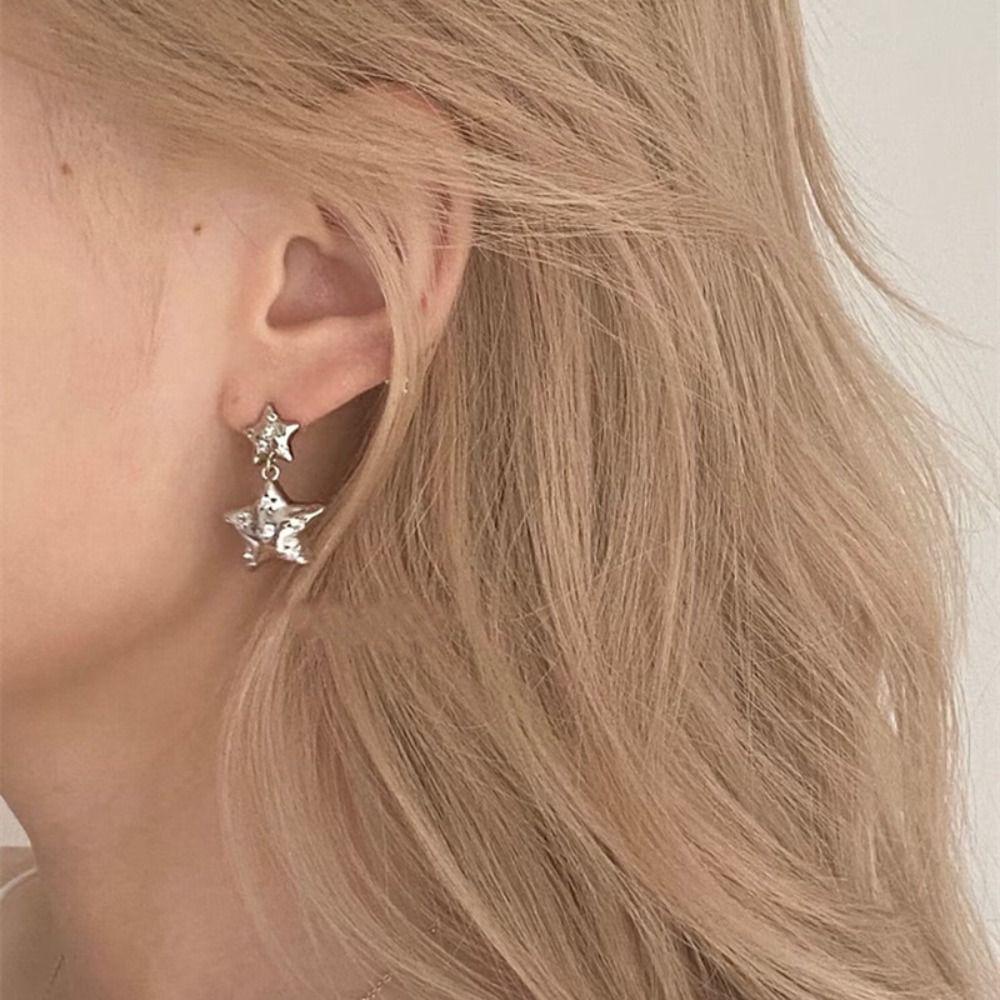 Mxbeauty Pentagram Bintang Stud Anting-Anting Manis Sederhana Pesta Fashion Desain Zirkon Telinga Stud Warna Solid Lady Peri Telinga Tulang Kuku