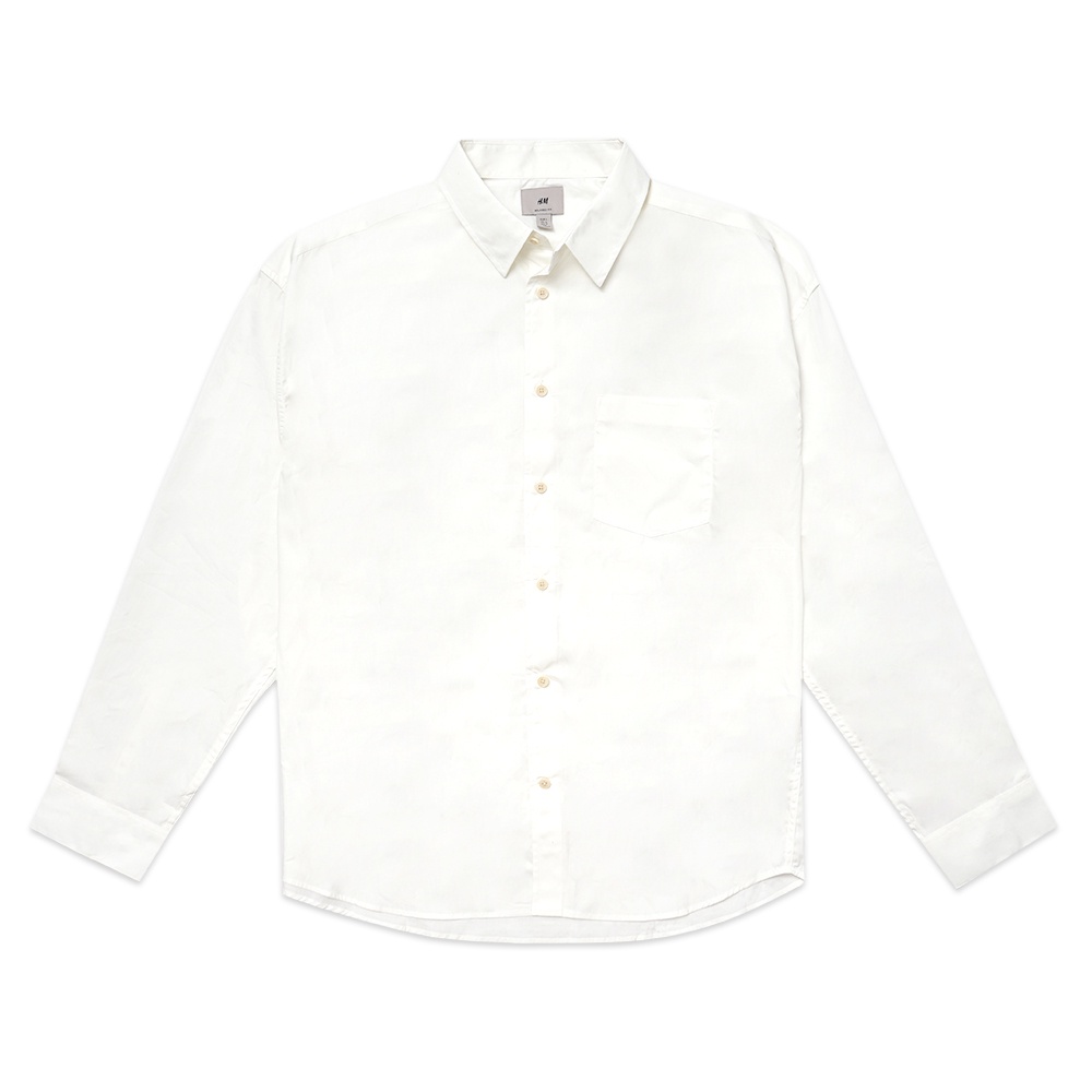 H&amp;M Relaxed Fit Cotton Long Sleeve Shirt Ivory White