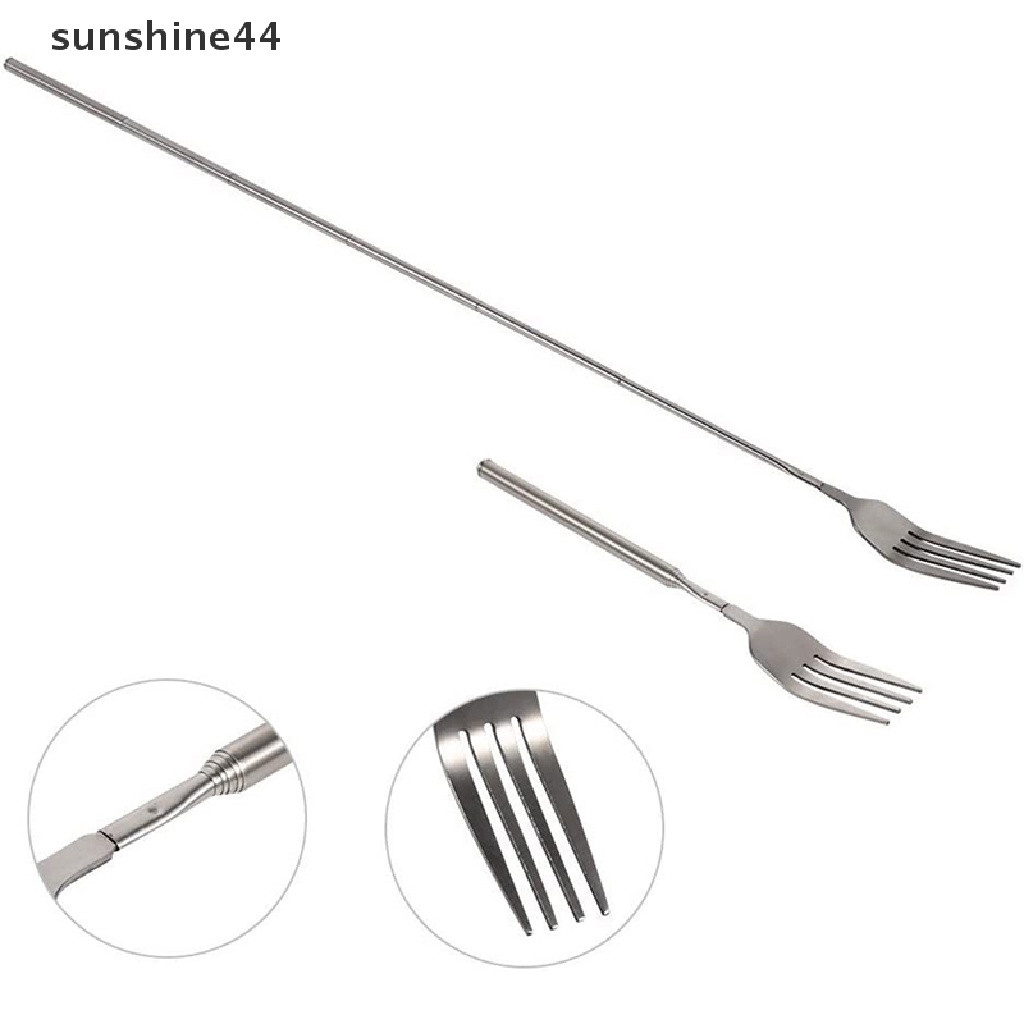 Sunshine Retro Garpu BBQ Teleskopik Extendable Dinner Dessert Gagang Panjang Fork Tableware ID