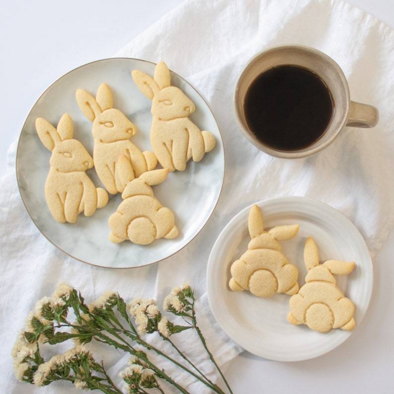 Cetakan Embosser Cookie Kelinci Paskah Kartun Lucu/DIY Bentuk Kelinci Plastik Fondant Cutter Aksesoris Kue Dapur