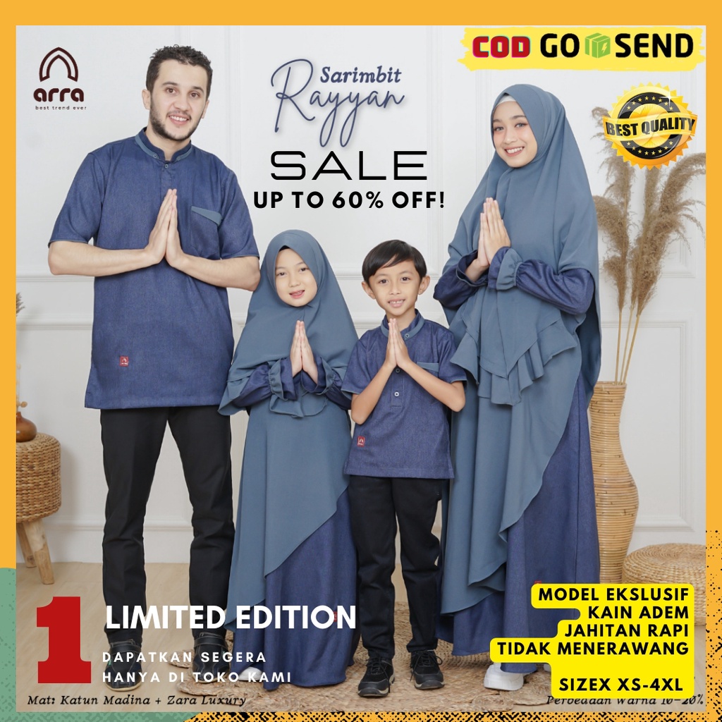 Sarimbit Keluarga 2024 Ori Biru - Baju Couple Keluarga Lebaran Hijab Size Jumbo Muslim Syari XEIN.ID