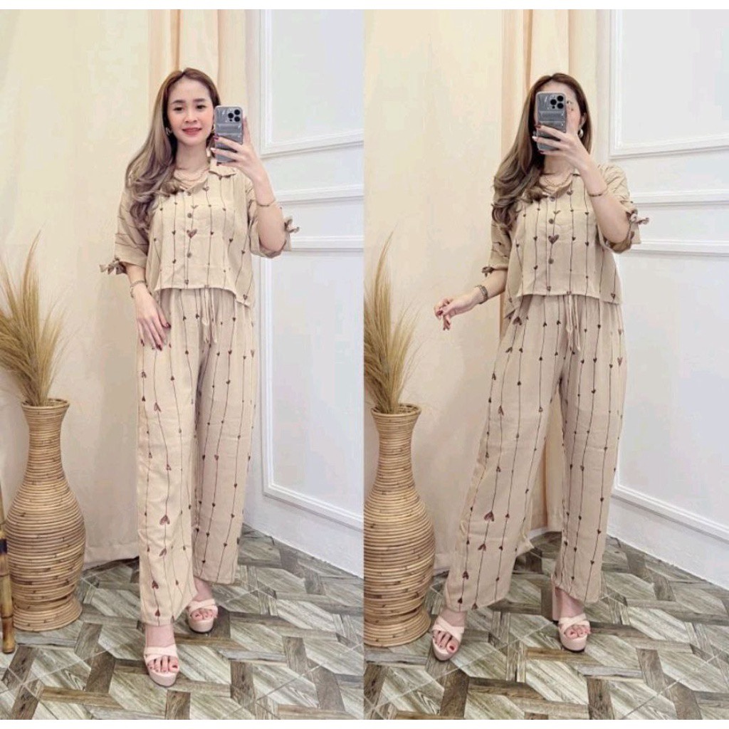 Tq88indonesia Fashion Baju Stelan Cewek Terbaru ONE SET CROP LOVE SETELAN WANITA RAYON DIAMOND Ootd