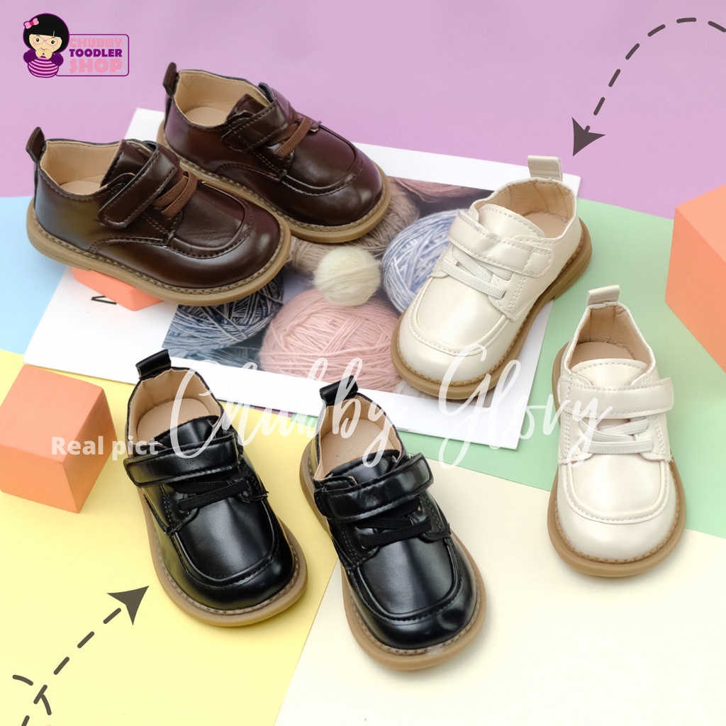 Chubby Glory SH2256 Sepatu pantofel tali Perekat formal sepatu anak kekinian sepatu anak terlaris sepatu anak slip on bahan kulitanak balita laki laki usia 1-5 tahun import 16-26