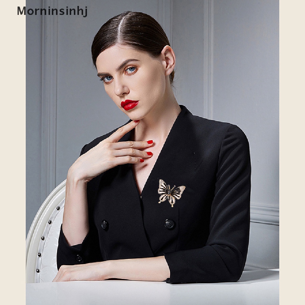 Mornin Fashion Hitam Kupu-Kupu Bros Butterfly Kristal Bros Aksesoris Elegan Pin id