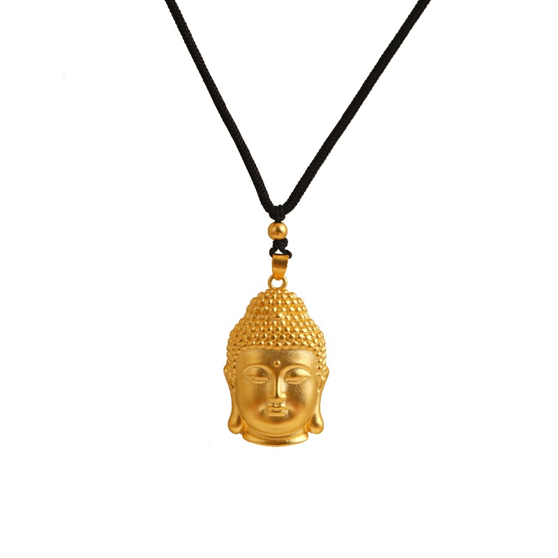 Goldkingdom Fashion Perhiasan 24 K Bangkok Aksesoris Ready Stock Gaya Cina Baru Maitreya Buddha Liontin Hitam Dikepang Tali Kalung Buddha Kepala Liontin