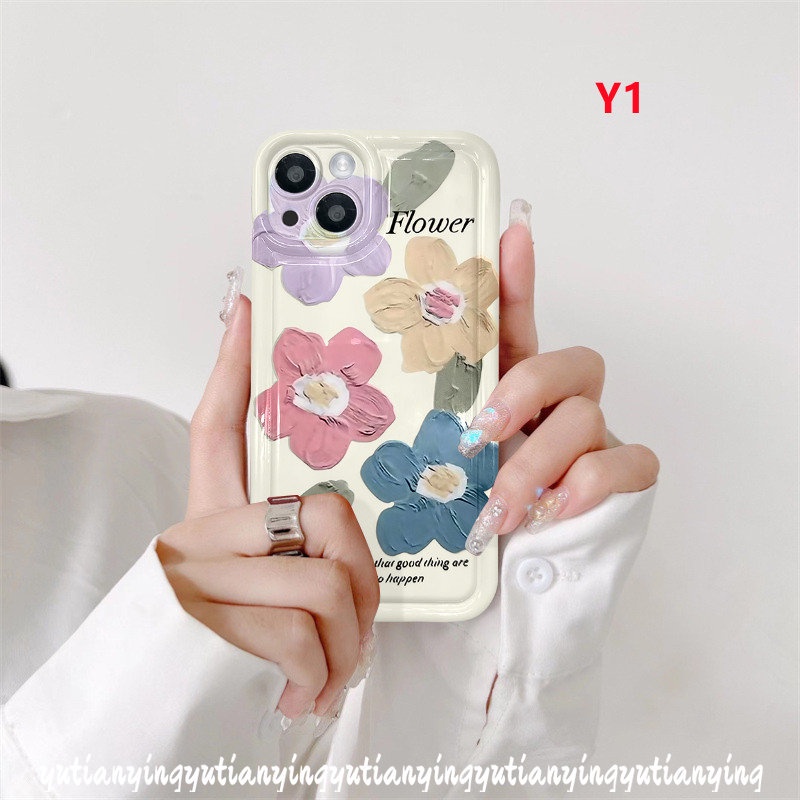 IPHONE Case Bunga Lukisan Cat Minyak Kompatibel Untuk Iphone11 13 12 14 Pro MAX 7Plus XR 6 6S 8P Plus X XS MAX Shockproof Airbag Fresh Art Flower Tulips Soft TPU Silicon Clear Phone Back Cover