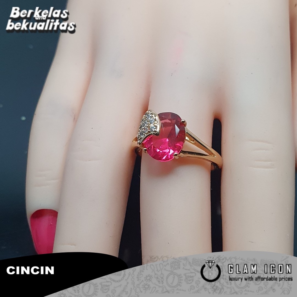 Cincin Wanita Motif lMahkota  Mata Pink C0969 CCG