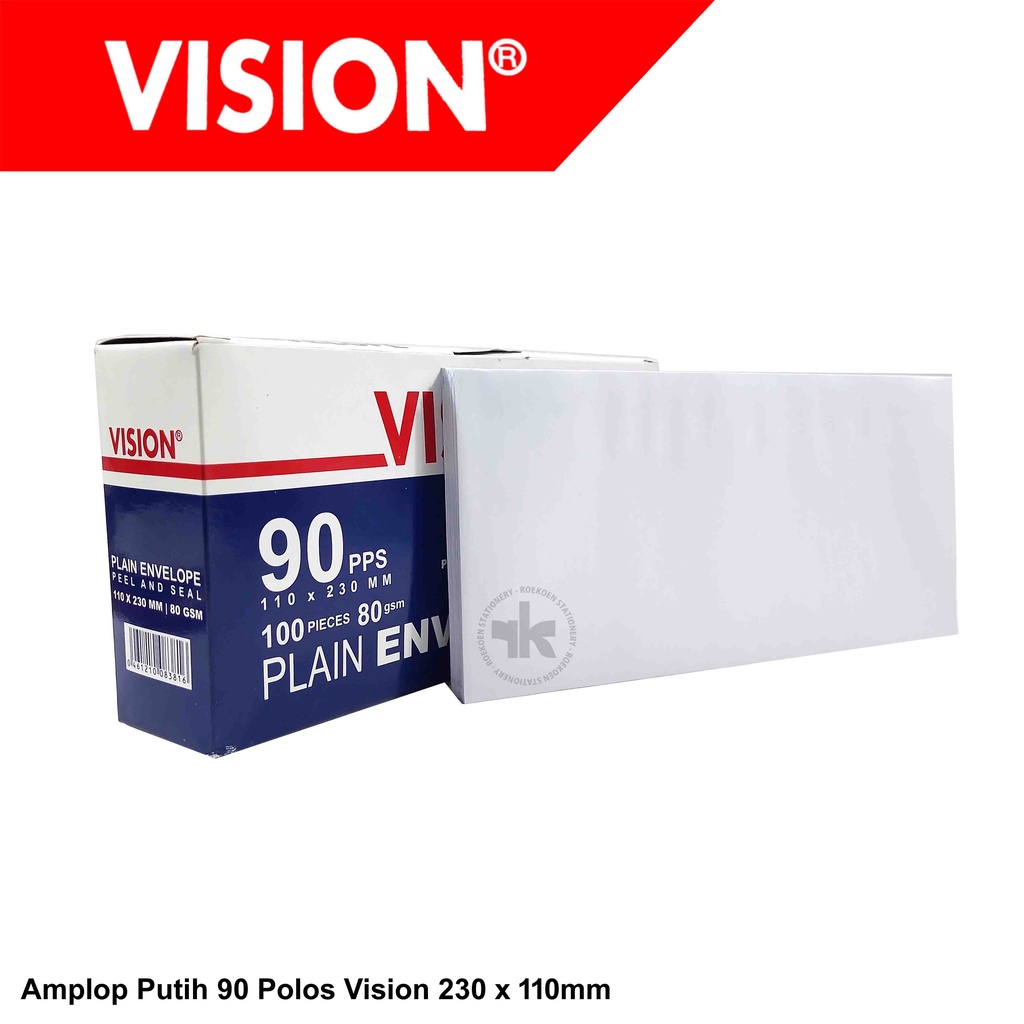 

Vision Amplop Putih 90 Polos 230 x 110mm Dengan Perekat (Dos Biru)