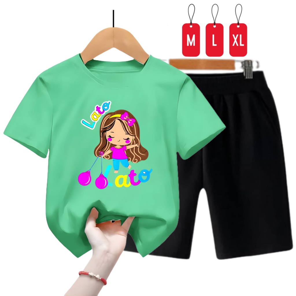 Hzl_outfit Kaos Setelan Anak Perempuan Lato Lato Princess/ Setelan Kaos Anak Anak