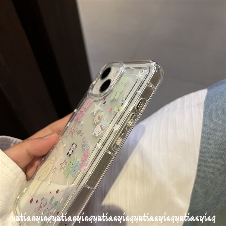 IPHONE Case Kompatibel Untuk Iphone11 14 13 12 Pro MAX 7plus XR 7 8 6 6S Plus X XS MAX 8plus SE 2020 Ins Korea Airbag Shockproof Kartun Bintang Lucu Beruang Kitty TPU Lembut Bening Ponsel Cover