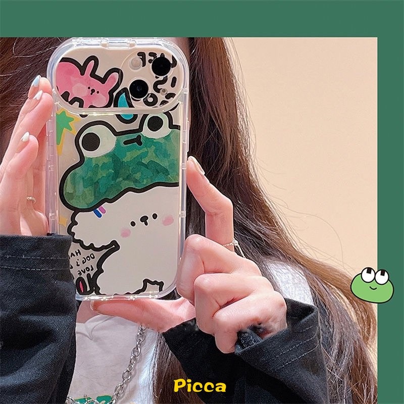 Flip Kreatif Make Up Mirror Case Kompatibel Untuk IPhone 11 Pro Max XR 7Plus 8 7 Plus X 13 11 12 14 Pro Max XS Max SE 2020 Graffiti Kartun Hewan Kelinci Lucu Kodok Anjing Soft Cover