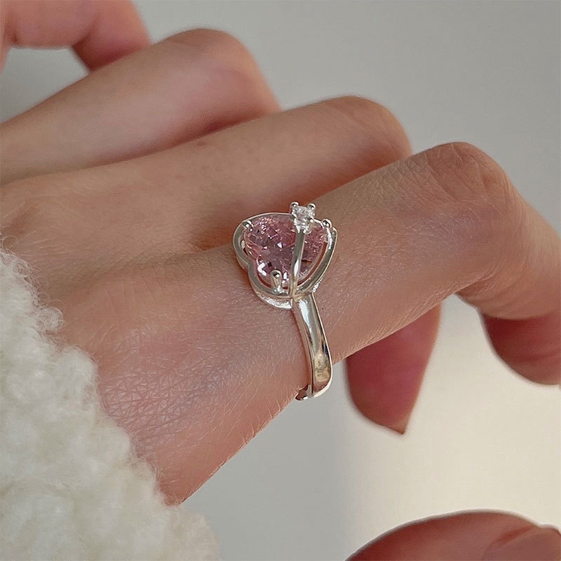Cincin Cinta Hati Zirkon Merah Muda Vintage Fashion Korea Untuk Wanita Perempuan