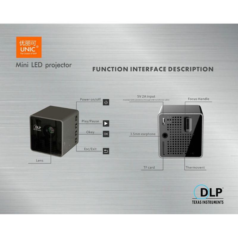 UNIC DLP LED Micro Projector Mini Display WiFi 640P 30 Lumens