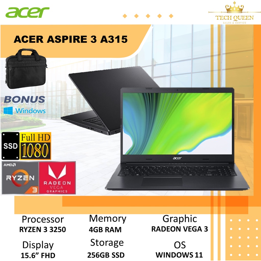 ACER ASPIRE 3 A315 - RYZEN 3 3250 4GB 256SSD VEGA3 WINDOWS11 15.6 INCHI FHD