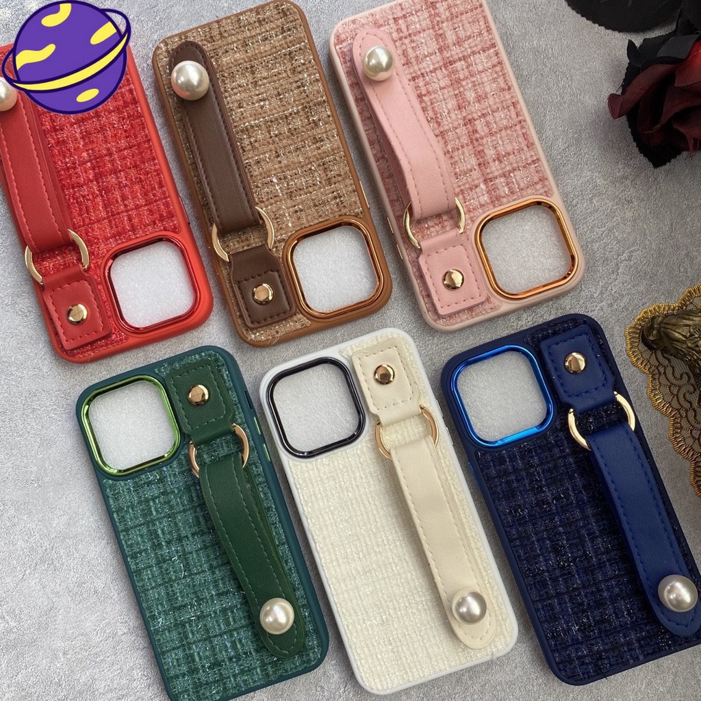 IPHONE Soft Case Tali Pergelangan Tangan Emas Untuk Iphone11 12 13 14 Pro Max14 Plus Mutiara Electroplating Casingr Belakang Anti Jatuh