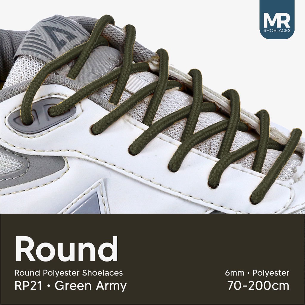 MR Shoelaces RP21 Hijau Tentara (Green Army) Tali Sepatu Bulat Round Big 6mm Shoelaces 90cm 100cm 120cm 150cm 180cm-200cm Polyester