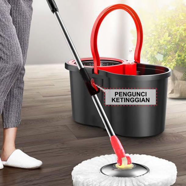 ☈ Alat Pel Lantai Spin Super Magic Mop Praktis Ember Bilas Bahan PP Plastik & Baja Tahan Karat Perle