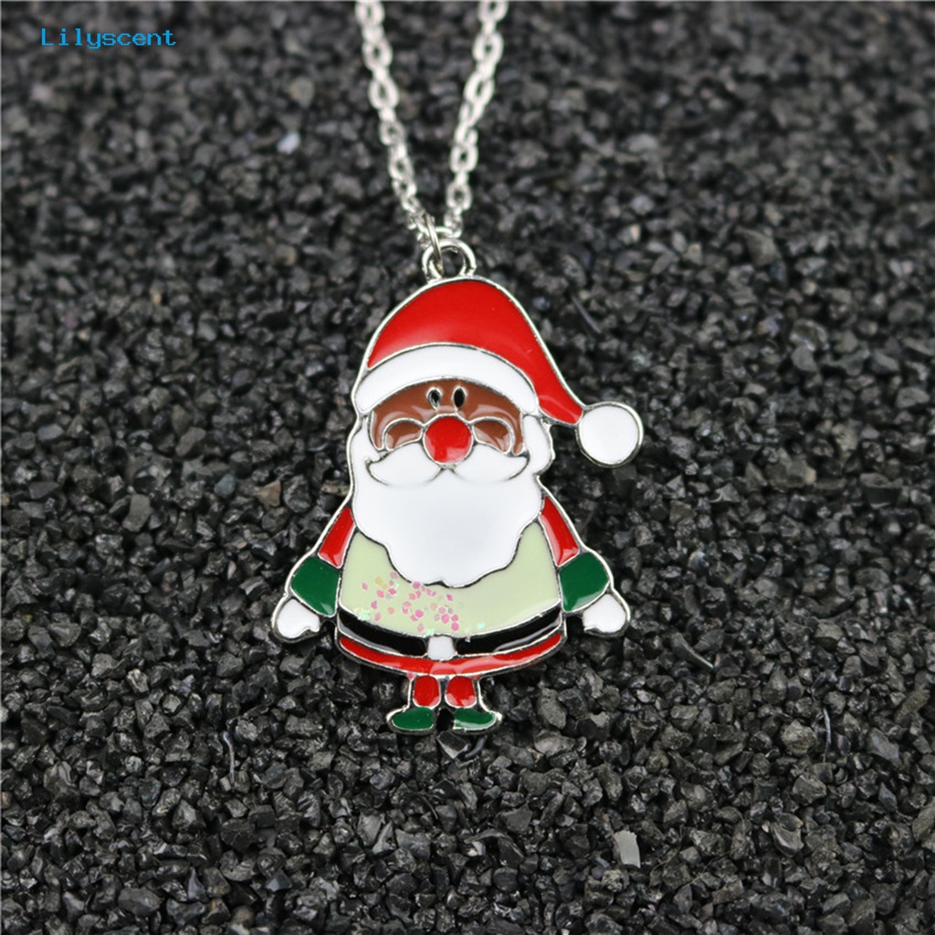 [LS] Wanita Kalung Enamel Meriah Berlian Imitasi Mengkilap Hias All-match Dekoratif Hadiah Tahun Baru Merry Christmas Santa Claus Snowman Elk Pendant Necklace Perhiasan Aksesori