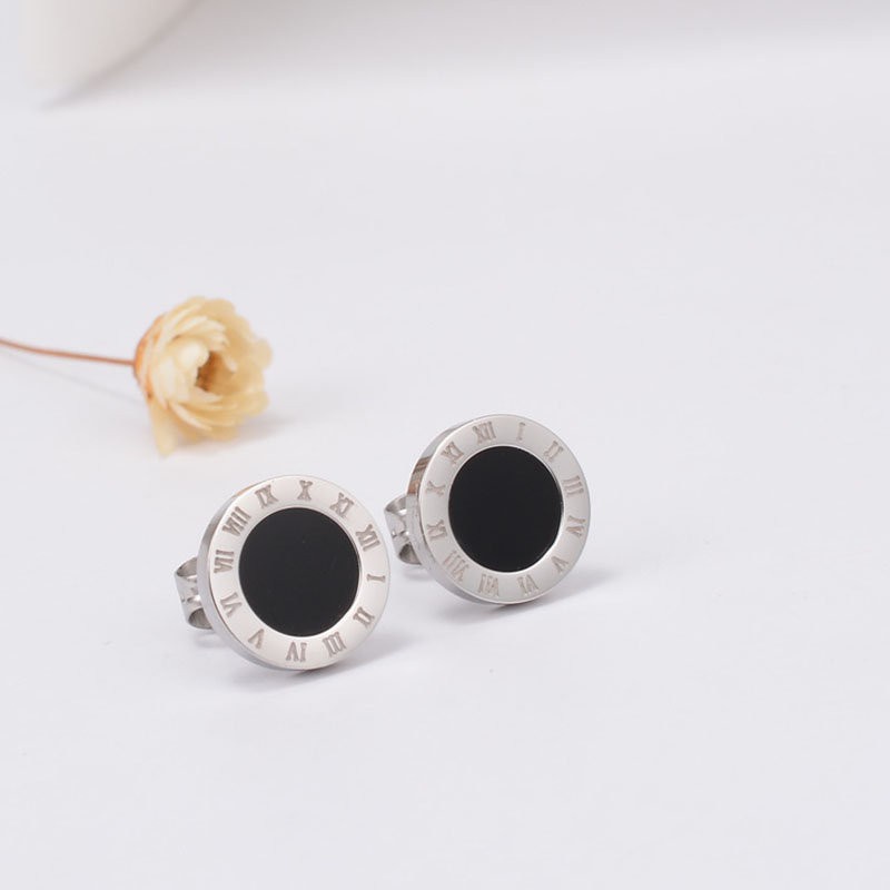 Anting Hypoallergenic Bahan Titanium Steel Desain Angka Romawi Gaya Retro Korea Untuk Pria Dan Wanita