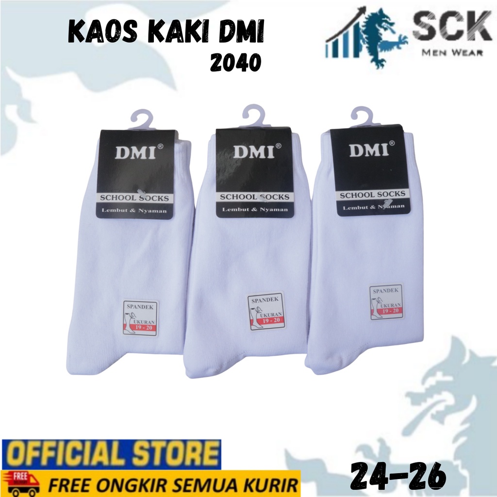 Kaos Kaki Sekolah Panjang DMI 2040 Polos Putih / Kaus Kaki SD SMP 24-26 CM – sck