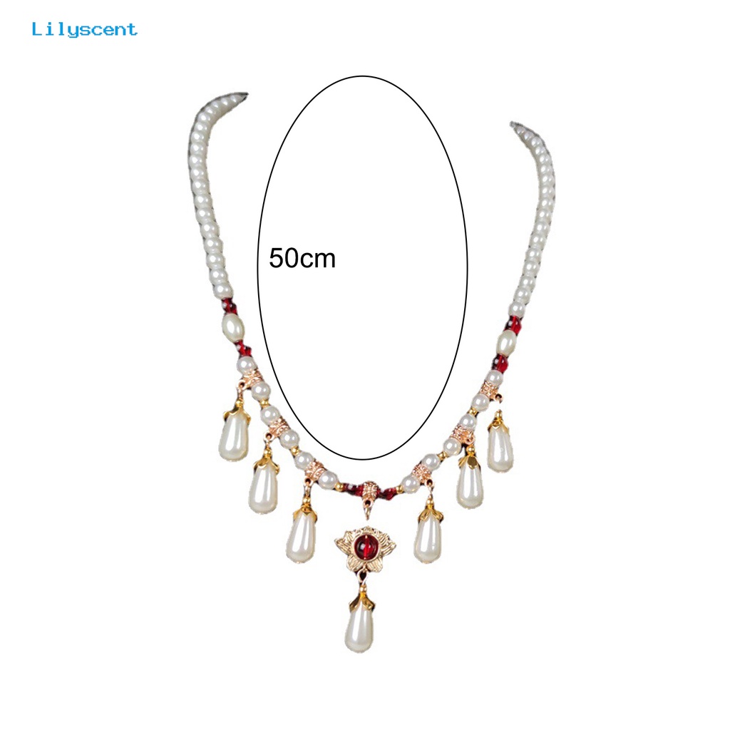 [LS] Hias Berlian Imitasi Teardrop Liontin Adjustable Vintage Kalung Wanita Mutiara Imitasi Cheongsam Kalung Perhiasan Aksesoris